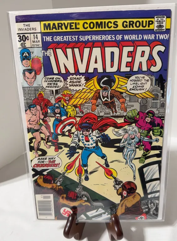 The Invaders #14. The cover features the first appearance of the Crusaders