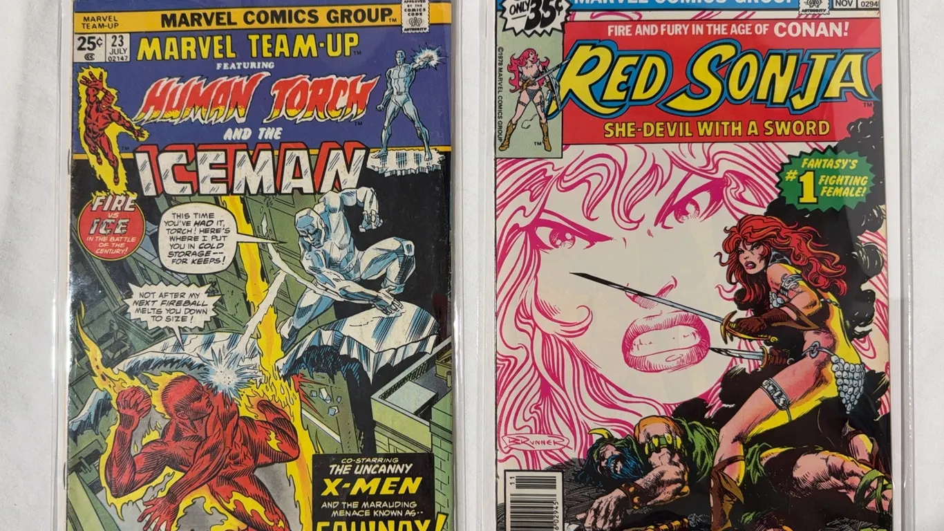 Pair of vintage Marvel comics. Red Sonia #12 and Marvel Team Up #23.