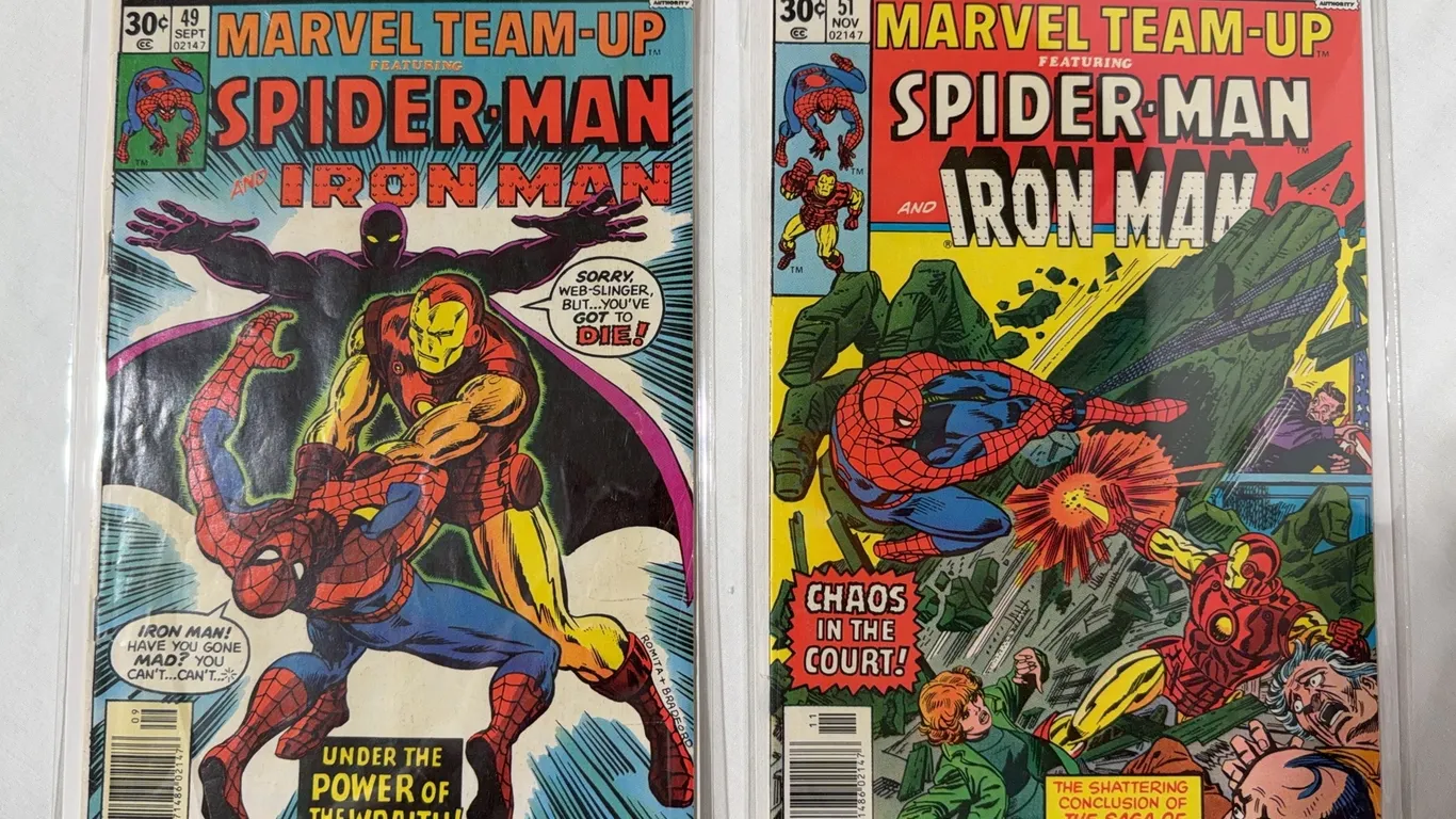 Pair of Spider-Man Marvel team ups. #49 and #51. Features Spider-Man and Iron Man