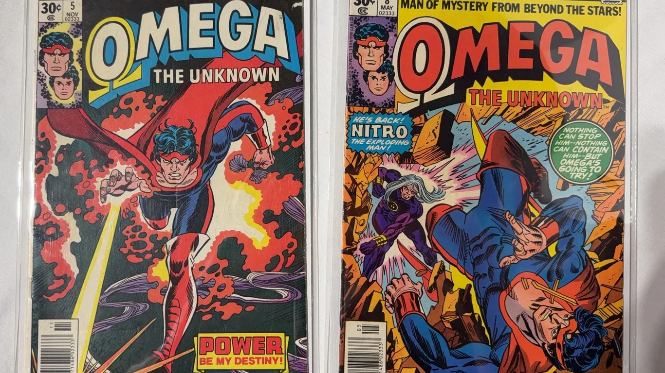 2 vintage Marvel Comics issues of Omega the Unknown issues #5 and #8