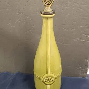 Pier 1 Decorative Green Ceramic Bottle with Finial Stopper