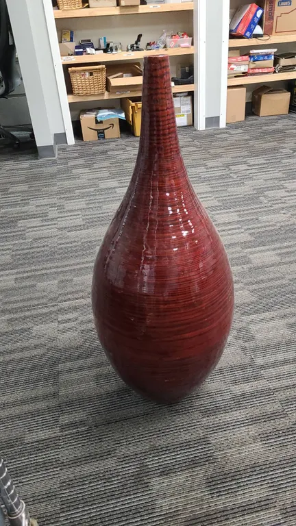 Large Red Glazed Floor Vase with Tall Tapered Neck