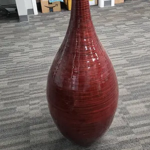 Large Red Glazed Floor Vase with Tall Tapered Neck
