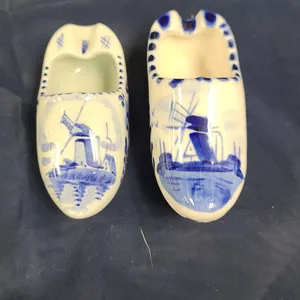 Delft Blue Holland Miniature Porcelain Shoes Pair Decorated