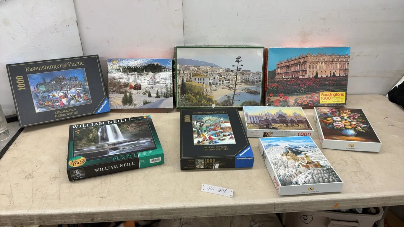 Assortment of 1000-Piece Jigsaw Puzzles Including Ravensburger, Waddingtons, William Neill and