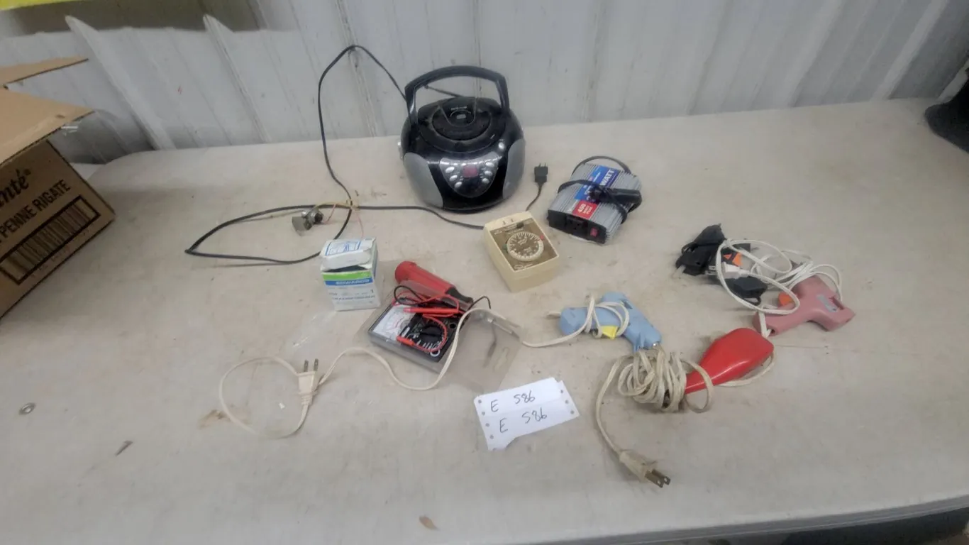 Craig CD Boombox, Power Inverter, 4 Glue Guns, Multimeter, Transformer