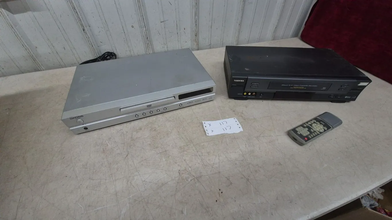 Toshiba 4-Head Hi-Fi VCR, Koss DVD Player, and Remote