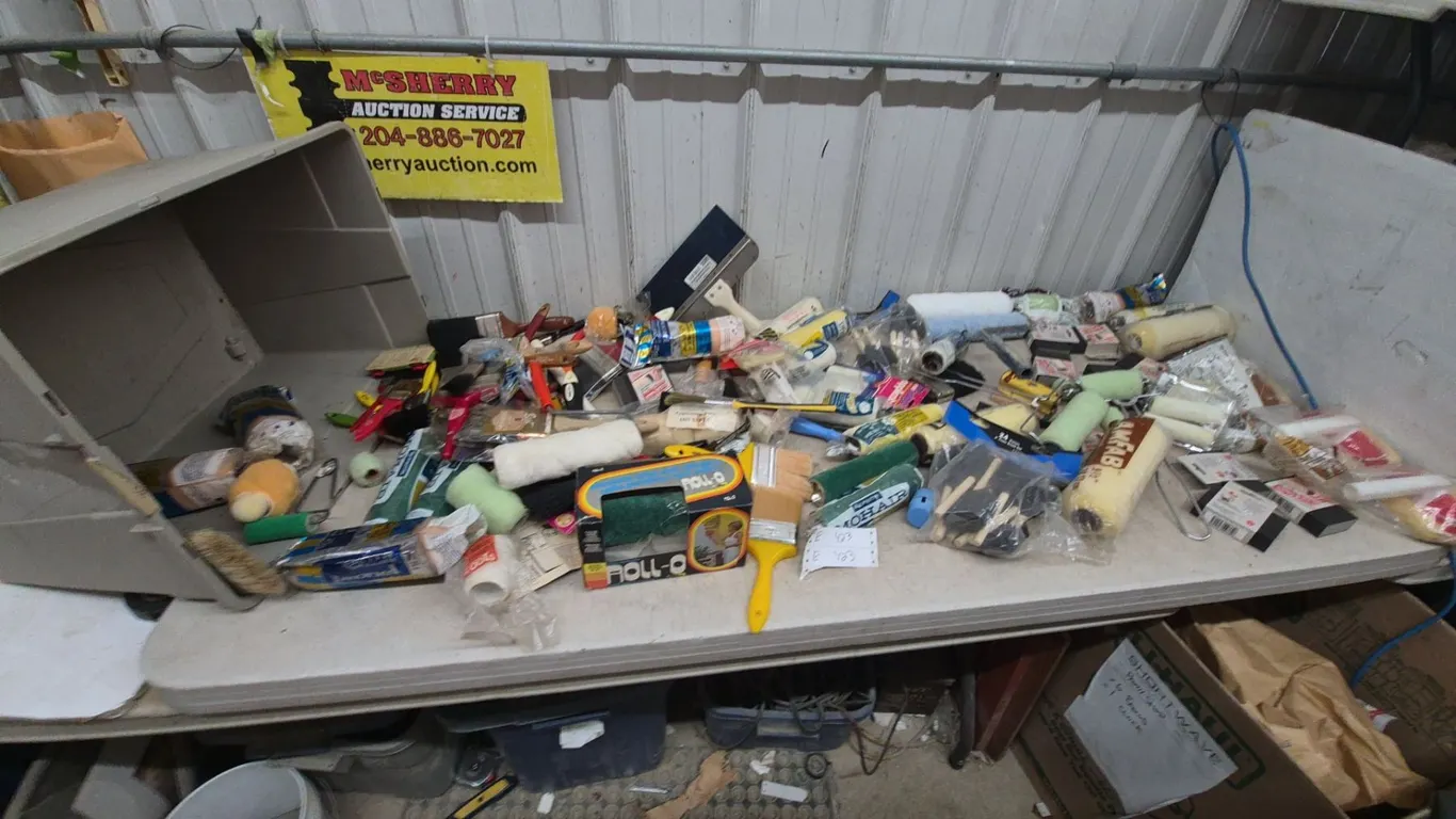 Storagectub of Assorted Paint Rollers, Brushes, and Applicators, including AMFAB 9 1/2” Rollers
