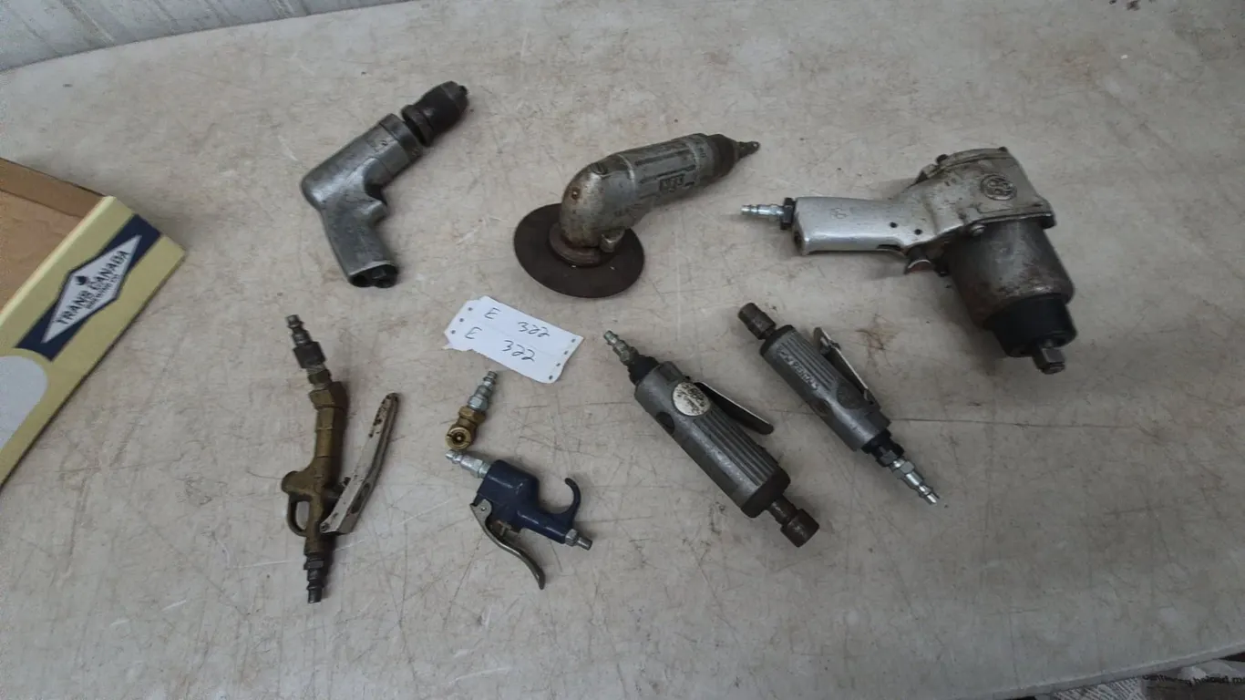 Assorted Air Tools: NPK Grinder, Impact Wrench, Air Drills
