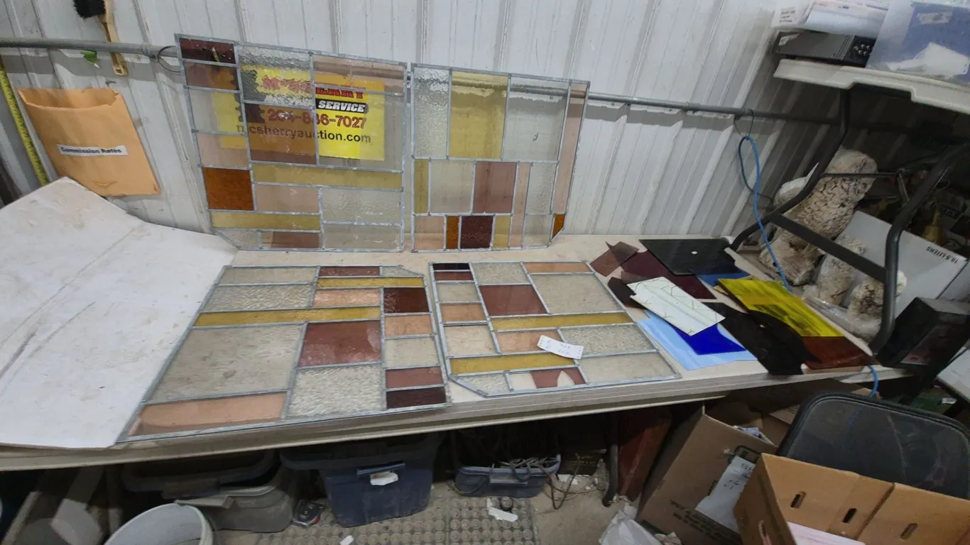 Four Stained Glass Panels, Assorted Glass Pieces, good project glass