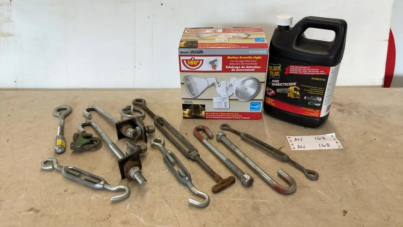 Heath/Zenith 180° Motion Security Light, Black Flag Fog Insecticide, and Turnbuckles