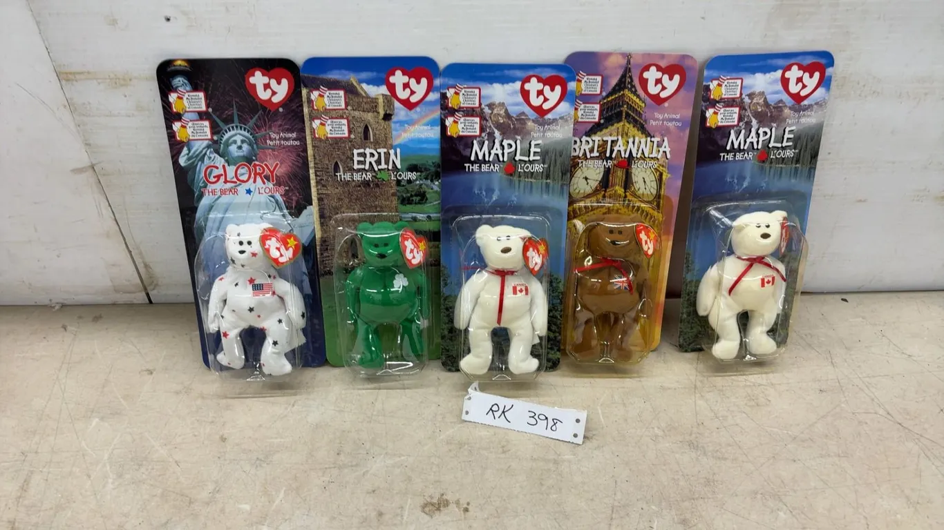 Ty McDonald's 1999 Teenie Beanie Baby Bears: Glory, Erin, Maple x2, and Britannia