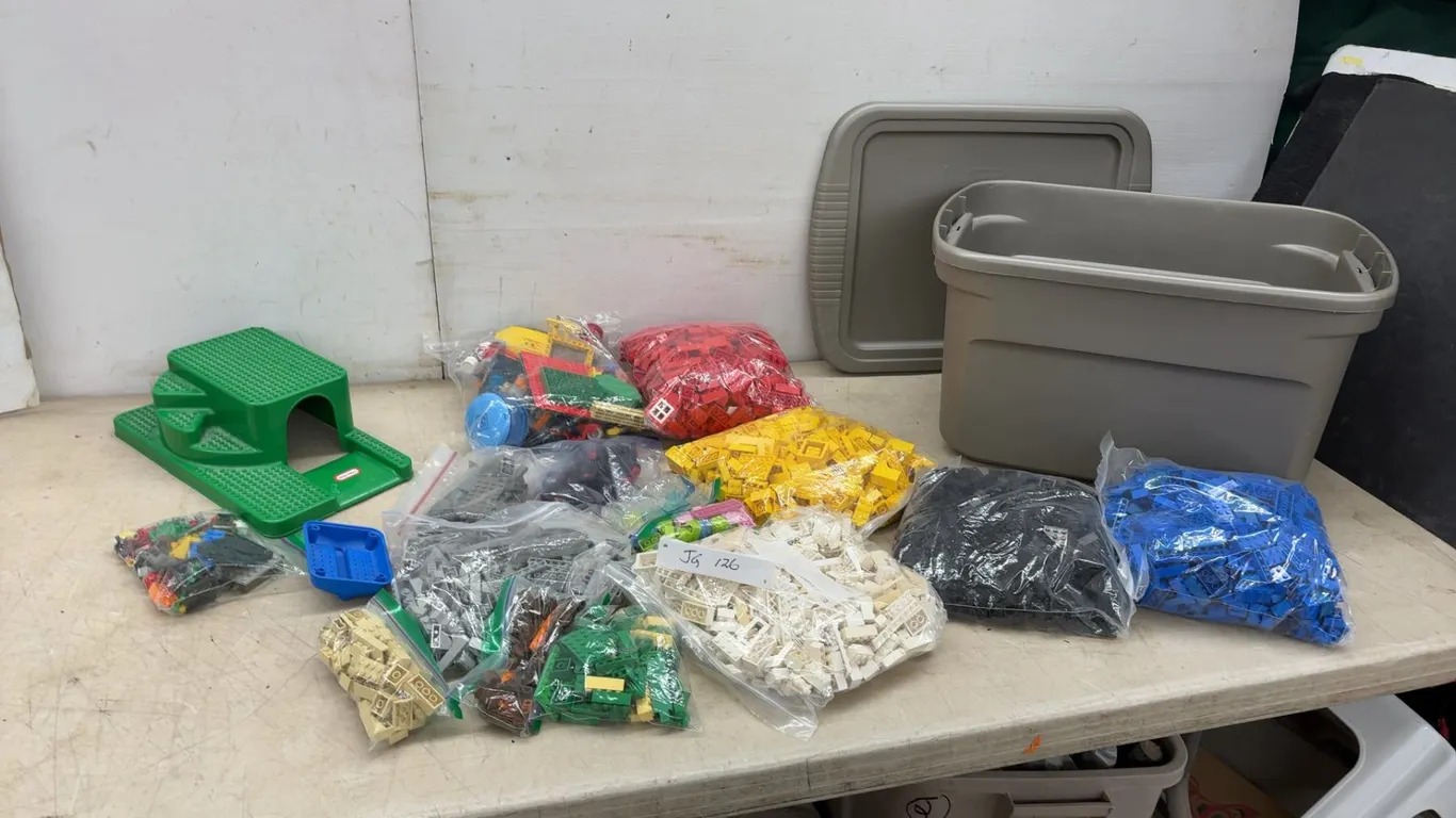 Large Collection of LEGO Building Blocks and Tote