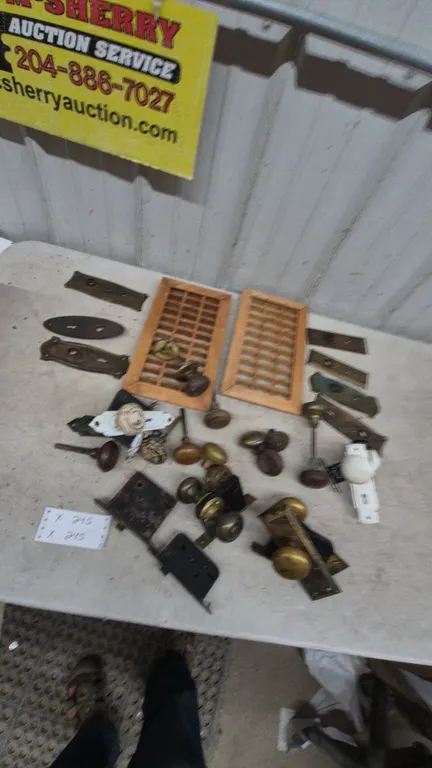 Antique Door Knobs, Latches, and Hardware, with 2 Wood Vents