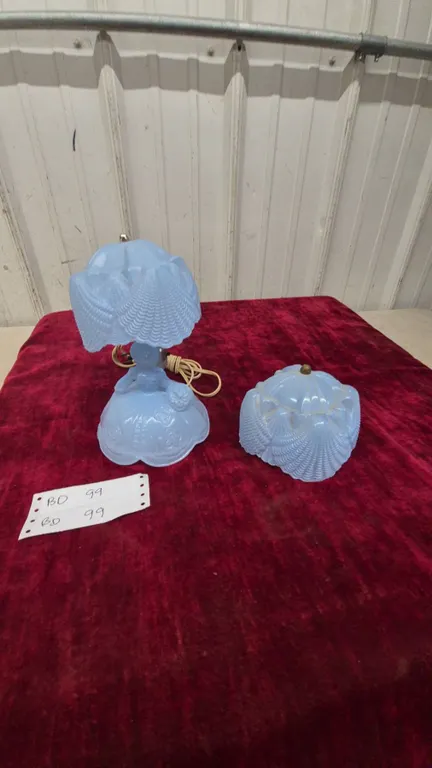 Blue Milk Glass Figural Lamps with extra shade