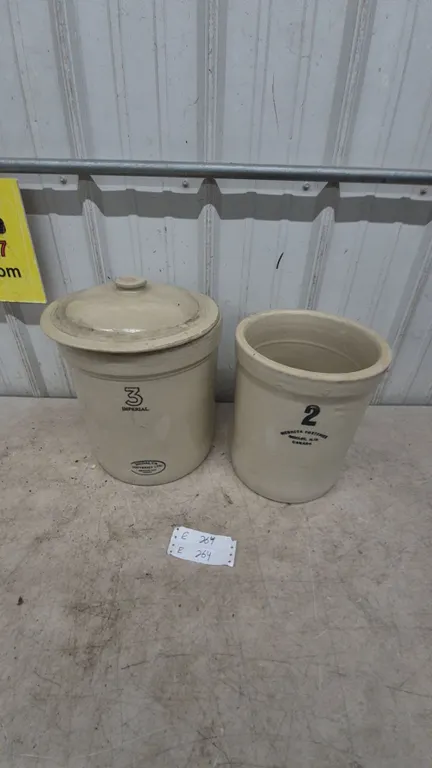 Two Stoneware Crocks: Medalta Pottery Ltd. "3 Imperial" Crock with Lid and 2 gal.Crock