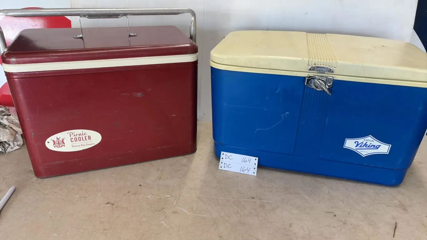 Two Vintage Coolers: Hudson's Bay Co. "Picnic Cooler" and Eaton "Viking" Cooler