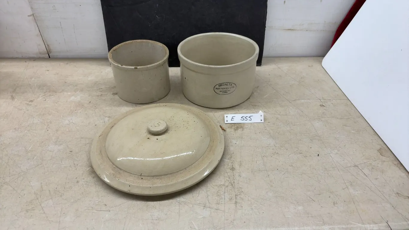 Medalta Potteries Ltd. Medicine Hat Alberta Stoneware Crocks and Lid