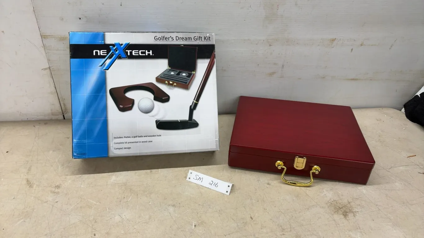 Nexxtech Golfer's Dream Gift Kit With Putter, 2 Golf Balls, and Wooden Hole in Wood Case