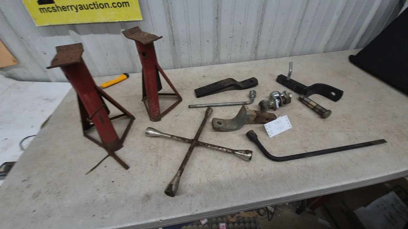 Pair of Jack Stands, Cross Wrench, Trailer Hitch Balls