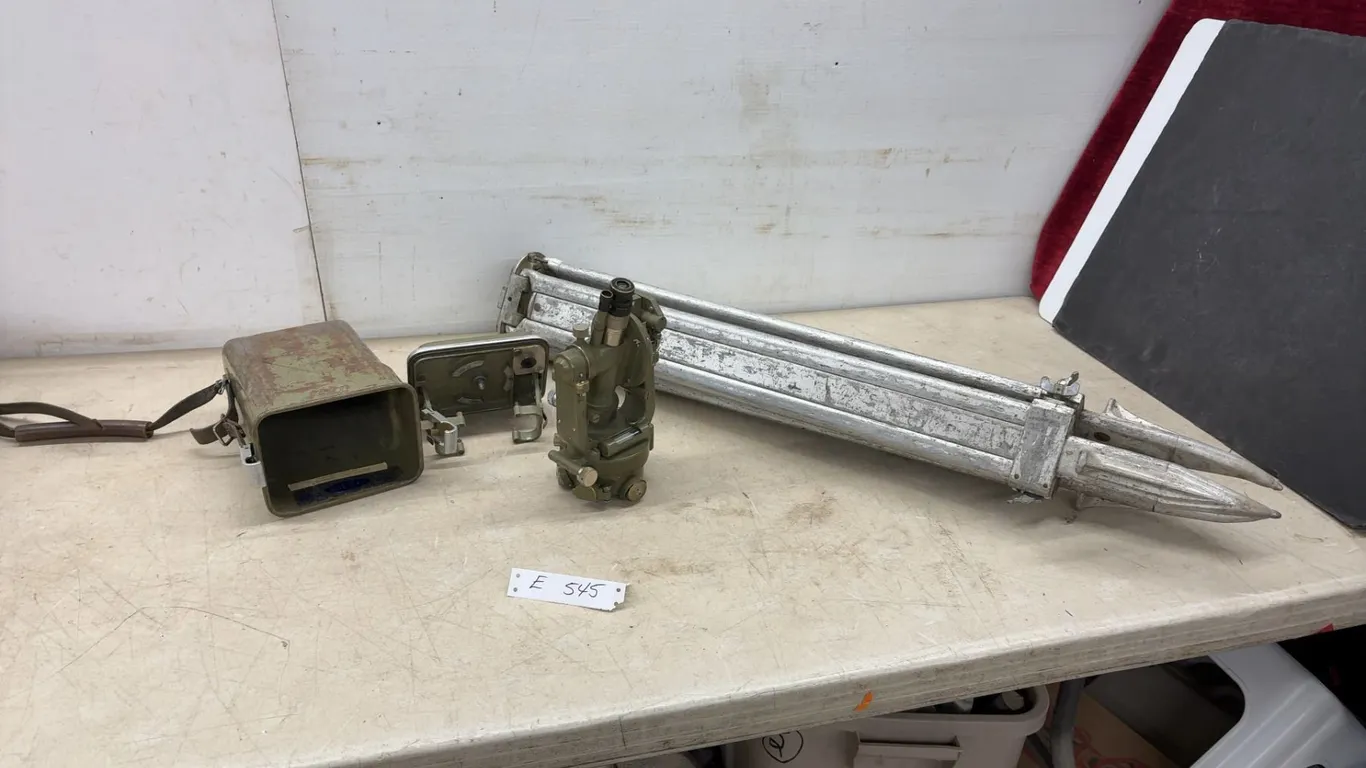 Military Engineer's Surveying Theodolite Transit with Collapsible Tripod and Metal Case