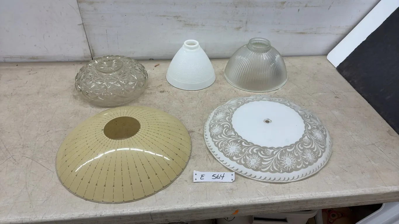 Vintage Glass Light Shades and Diffusers, Milk Glass, Ribbed, Floral Etched