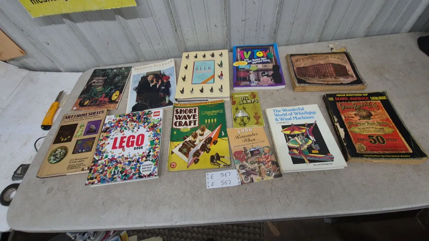 Collection of Books: The LEGO Book, Norman Rockwell, Art from Shells, Short Wave Craft
