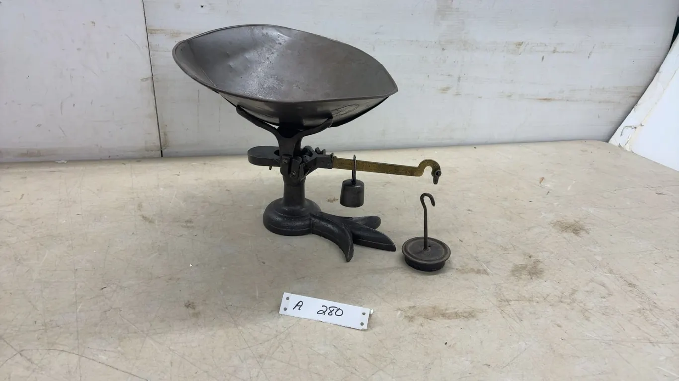 Burrow, Stewart and McLennan Co. Antique Cast Iron Counter Scale with Brass Beam and Weights
