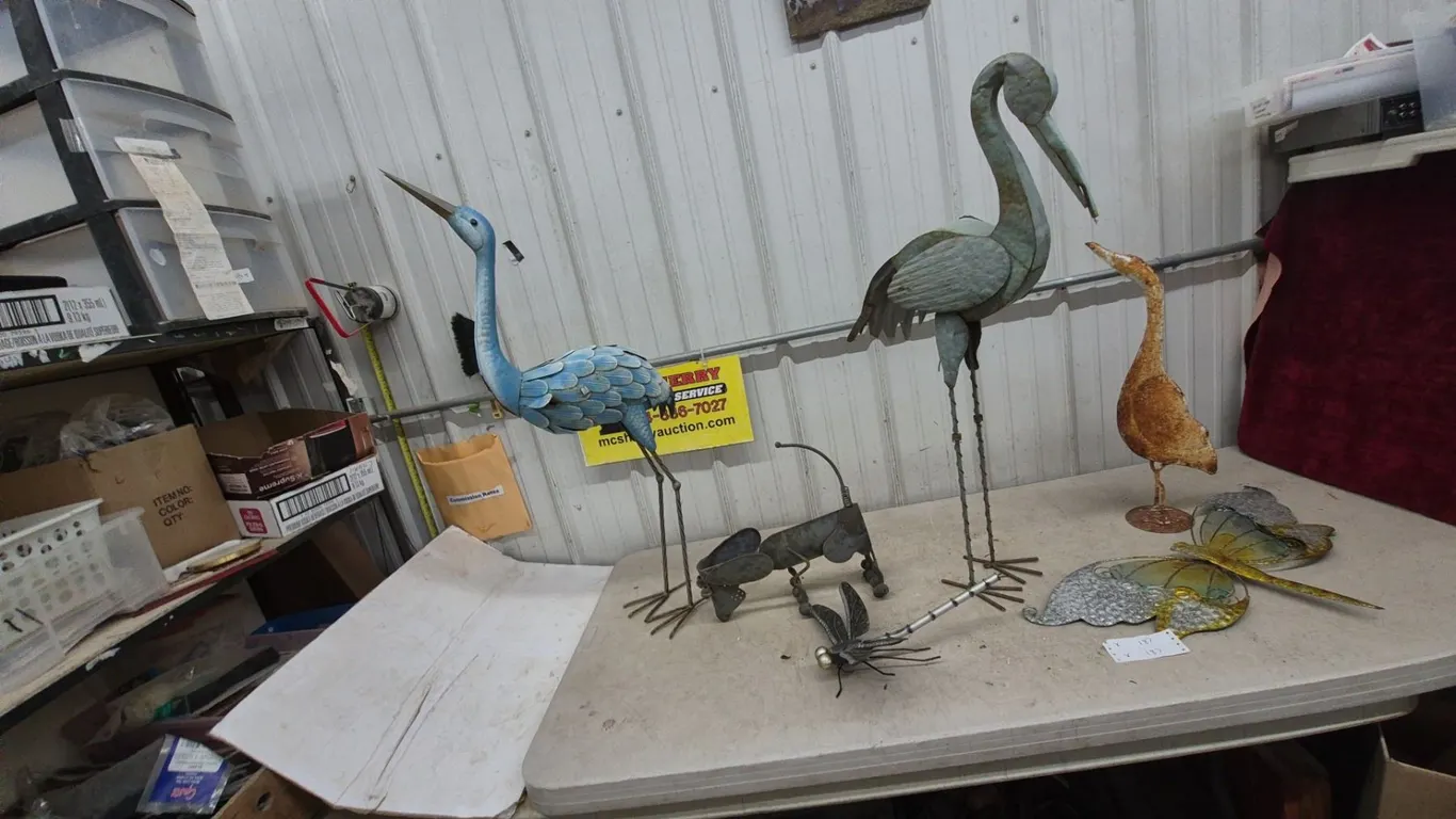 Metal Garden Art: Blue Heron, Gray Heron, Grasshopper, Dragonfly, and Butterflies