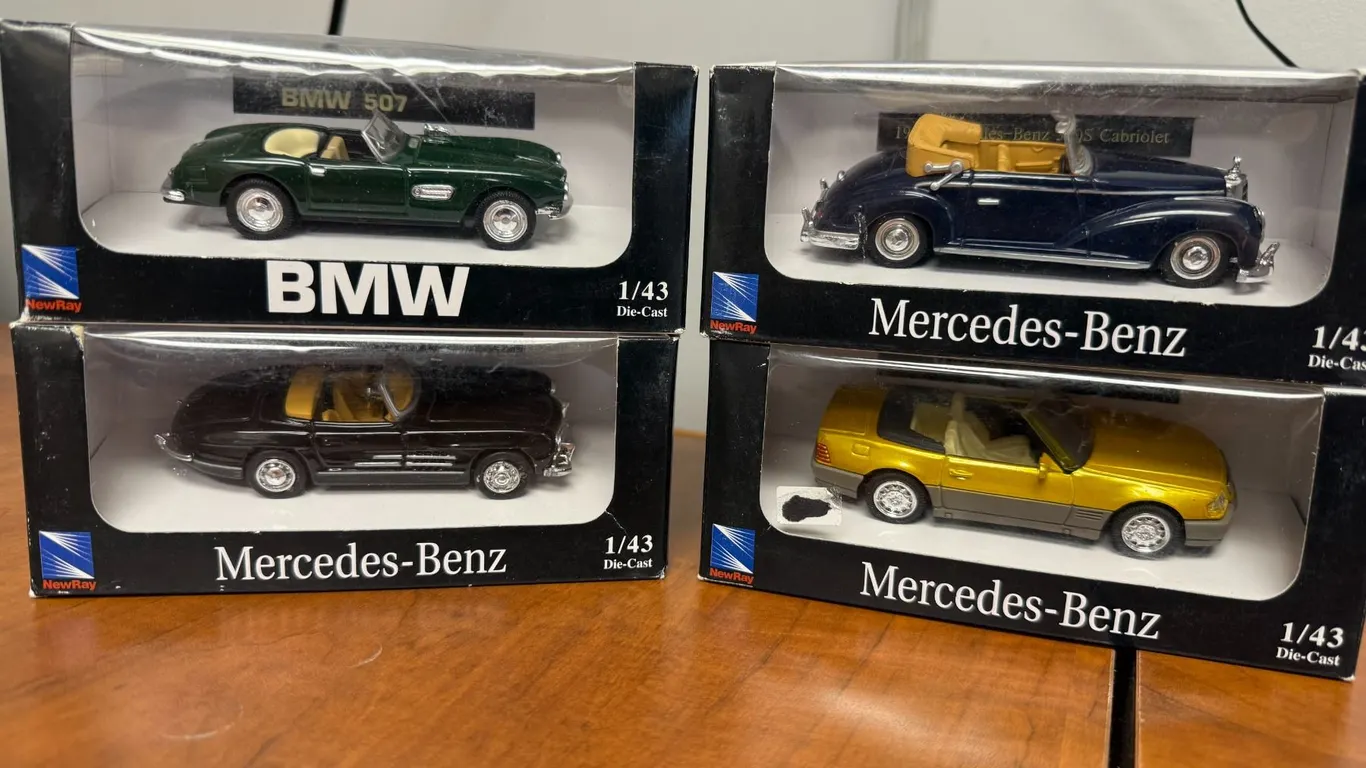 NewRay 1/43 Diecast Lot – BMW 507 & 3 Mercedes-Benz Cabriolets, 4 Model Cars