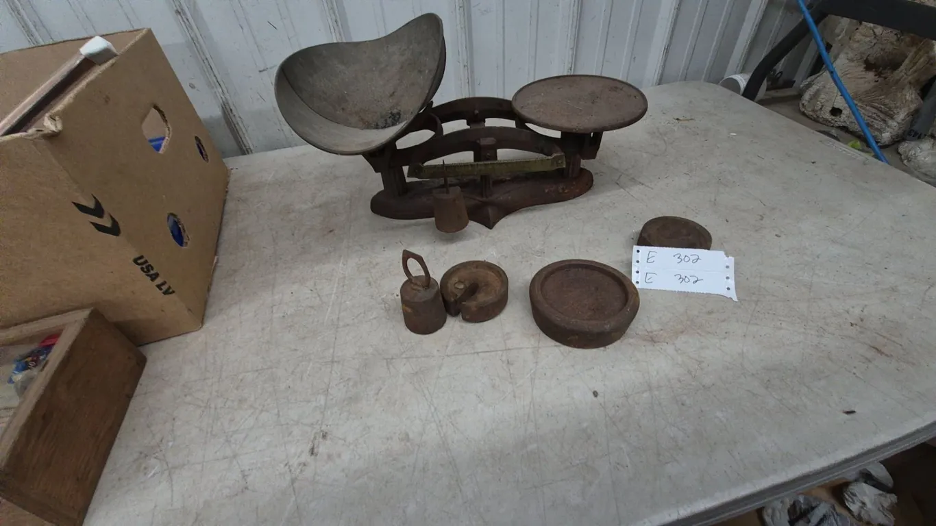 Antique Cast Iron Balance Scale with Weights