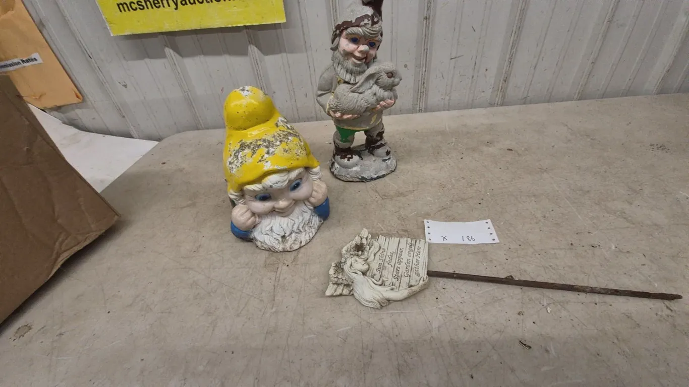 Cement Garden Gnomes and Angel Garden Stake