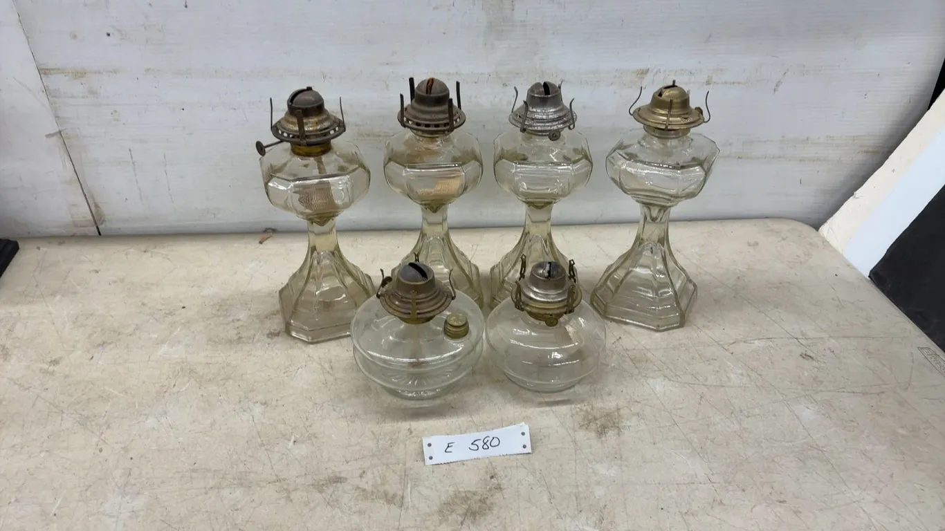 Glass Kerosene Oil Lamps With Metal Burners, Set of 6, No Chimneys