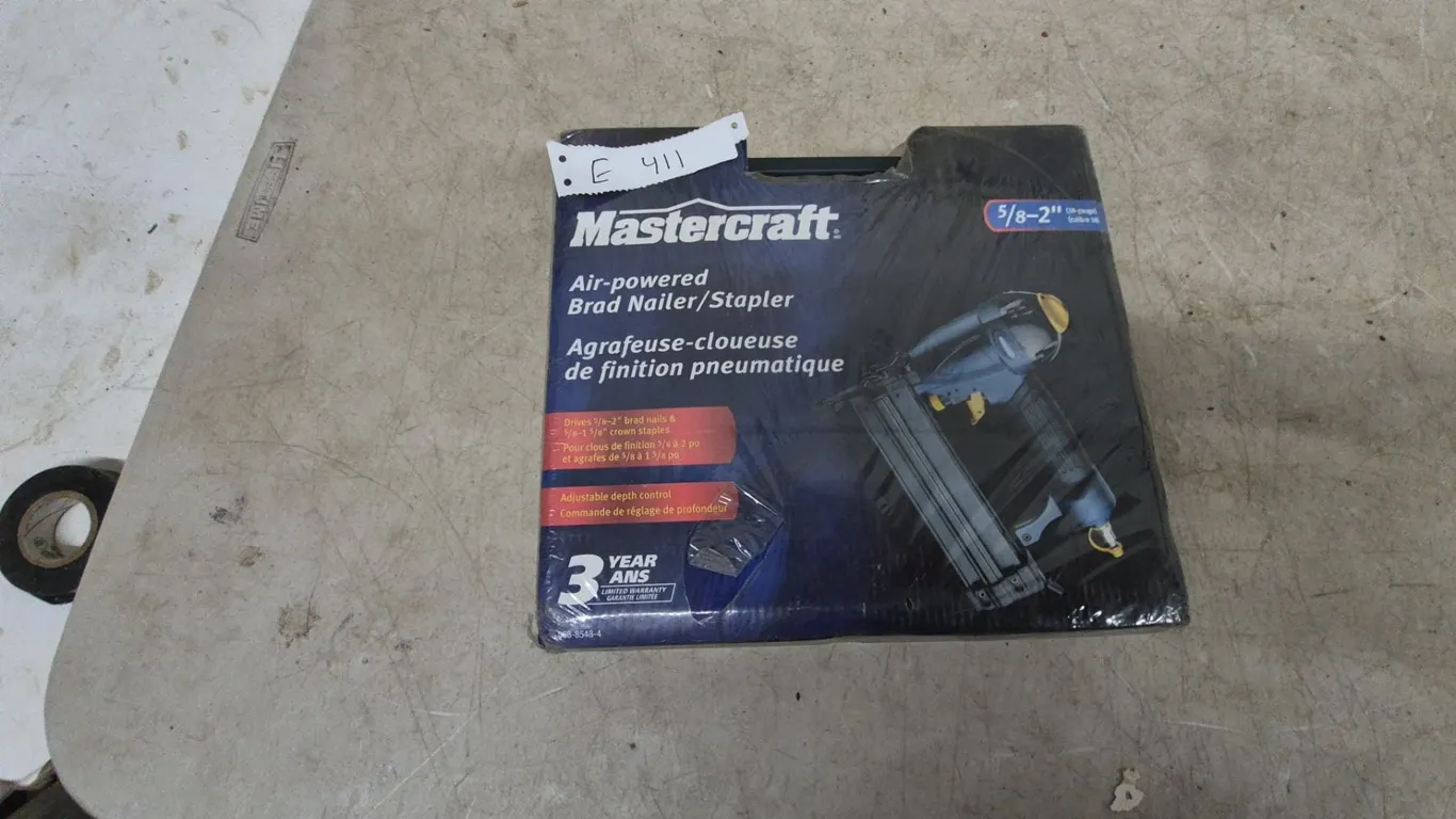 Mastercraft Air-Powered Brad Nailer/Stapler, 5/8”-2” Brad Nails and 1/2”-1 1/2” Staples