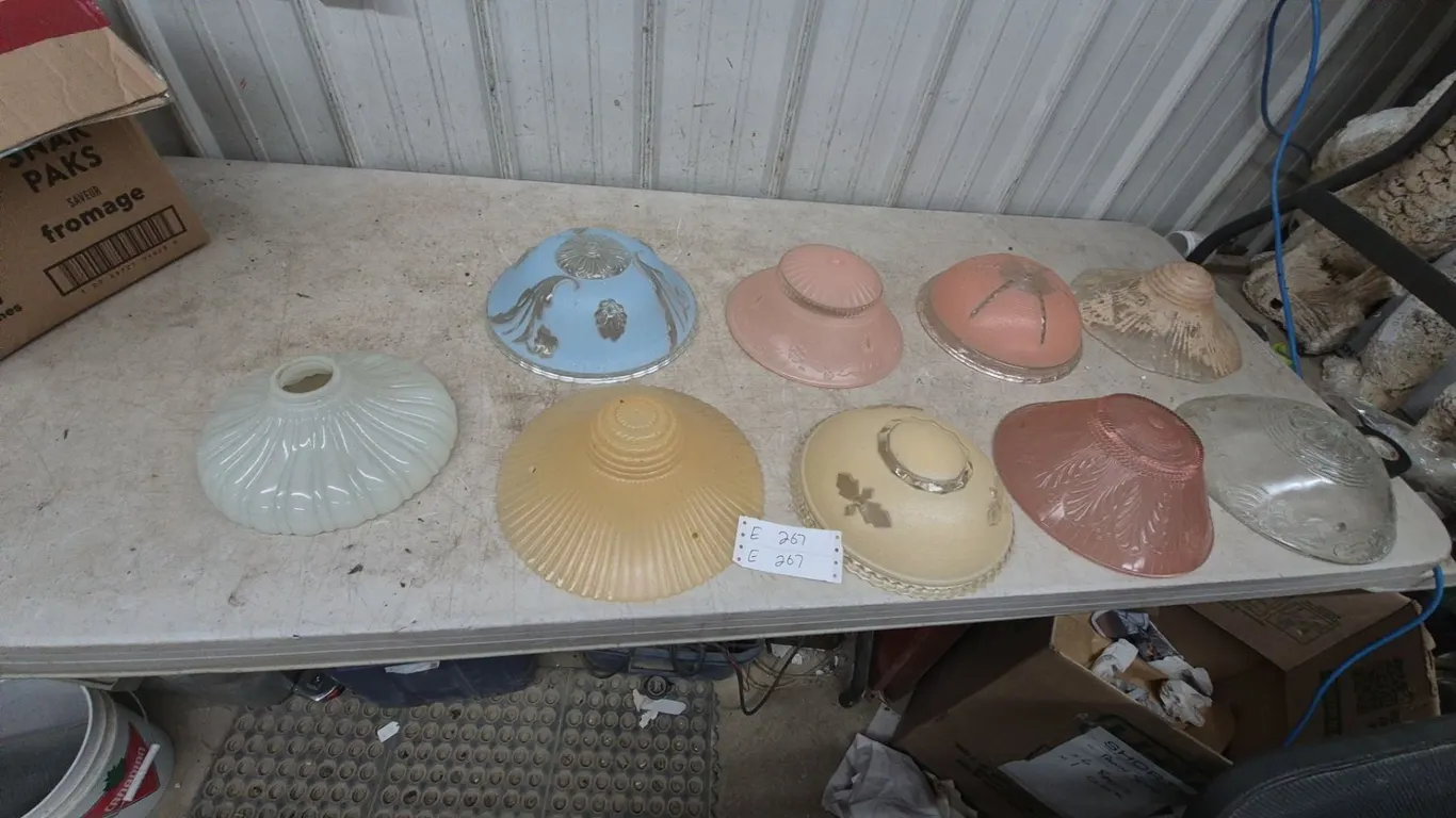 Assorted Glass Light Shades: Ribbed and Decorated Glass Shades