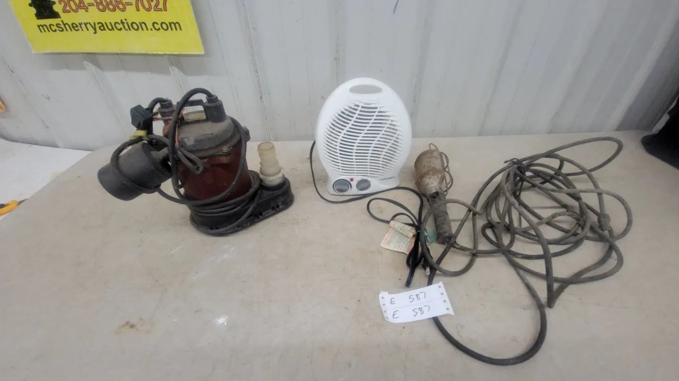Submersible Pump, Portable Electric Heater, and Work Light with Long Cord