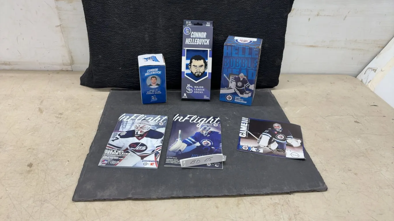Connor Hellebuyck Winnipeg Jets and Manitoba Moose Bobblehead Lot with 3 Programs