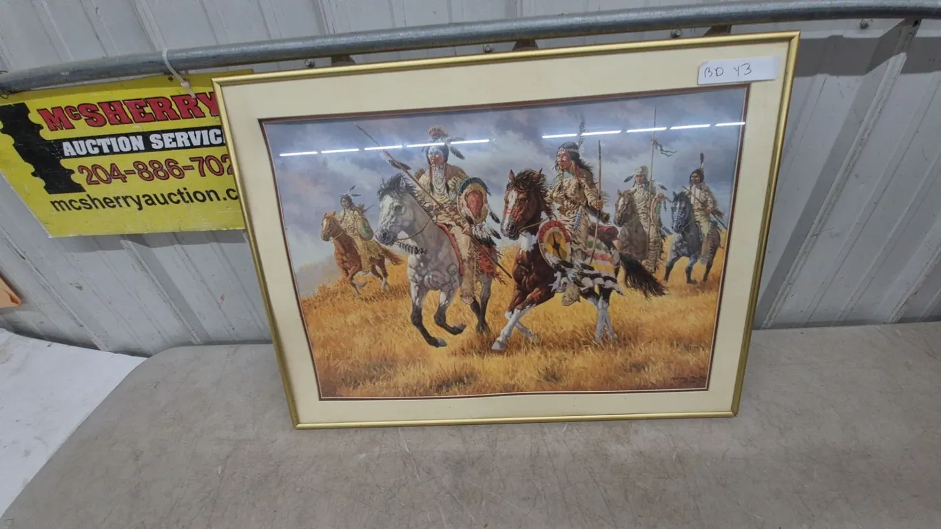 Framed Print of Native American Horsemen by Michael Gentry, with COA
