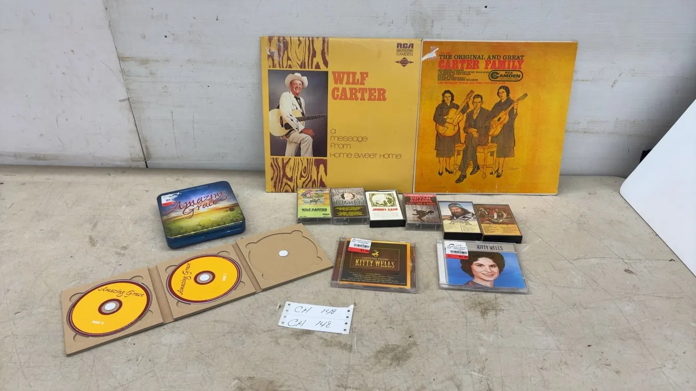 Country Music Vinyl Records, Cassettes, and CDs Including Wilf Carter, Kitty Wells