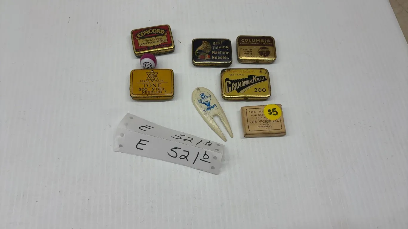 Vintage Gramophone Needle Tins Including Concord, Columbia, Tone, RCA Victor