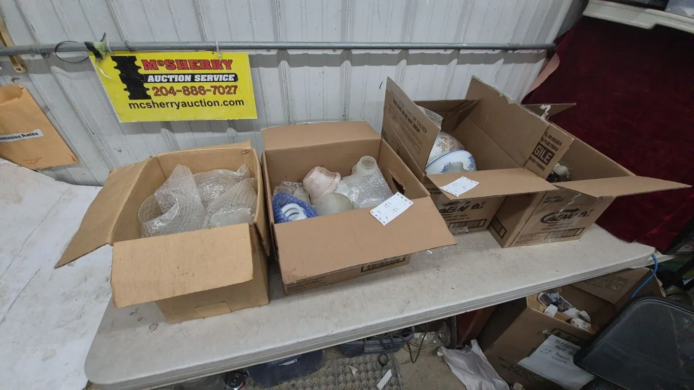 Assorted Vintage Light Fixtures, Shades, and Glassware, 4 Boxes