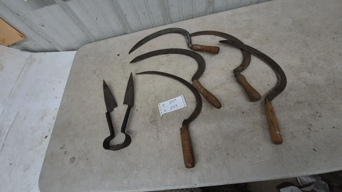 Lot of 5. Hand Sickles and 1 Pair of Shears