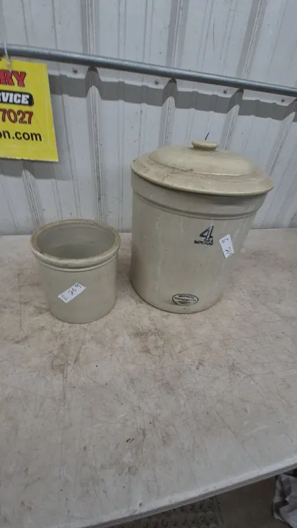 Imperial 4 Gallon Crock with Lid and Small 1 gal.Crock