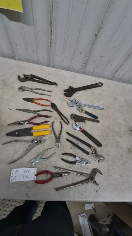 Assorted Pliers and Wrenches: Channel Lock, Needle Nose, Adjustable, Pipe