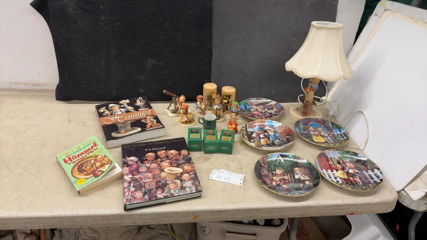 Large Lot of Hummel Goebel Germany Figures, Lamp, Bells in Box, Plates, Books