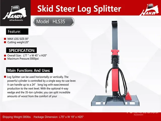 2026 Handy HLS35 30 in Skid Steer Log Splitter (Unused)