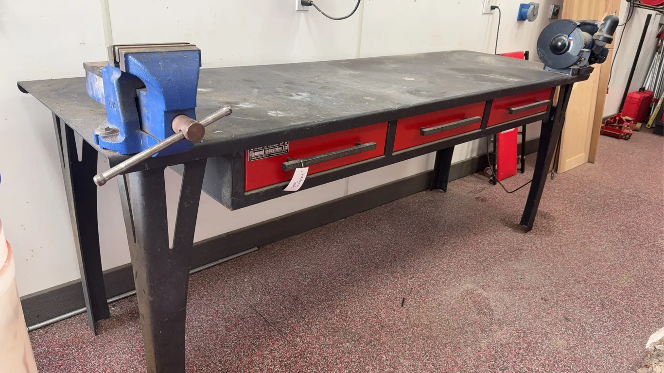 Welding Workbench W/ Vise & Grinder (Contents in Drawers Not Included)