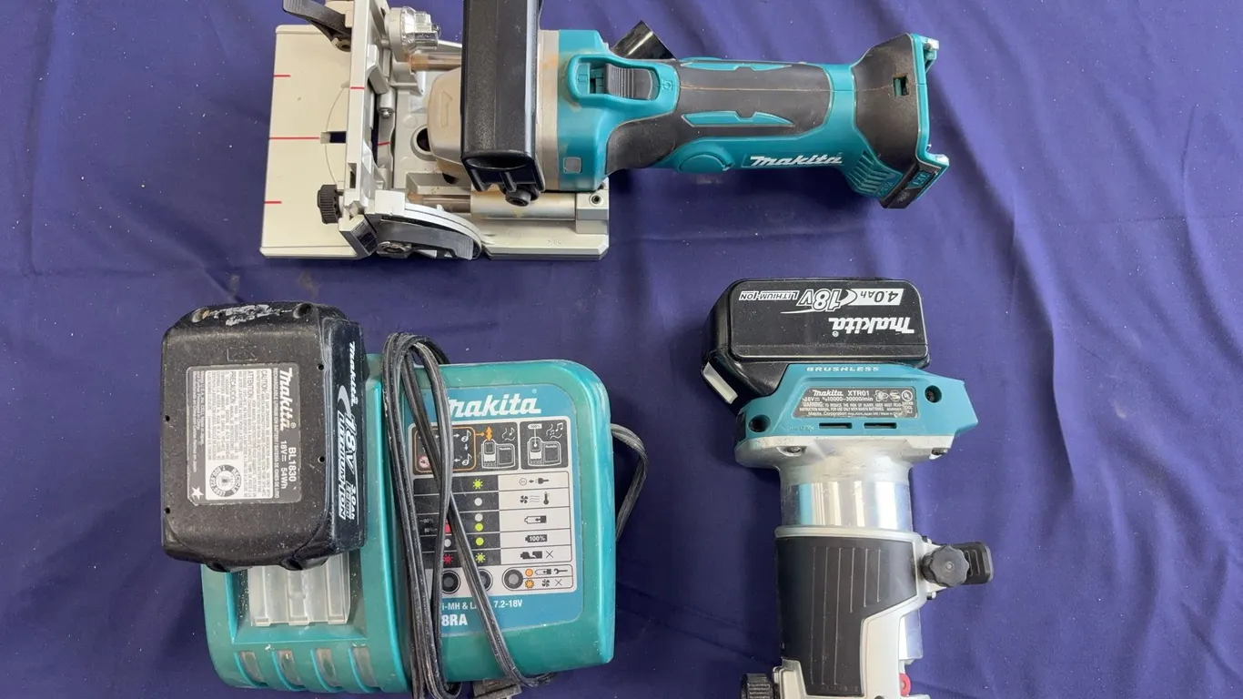 Makita Brushless Router, Sander W/ Battery & Charger
