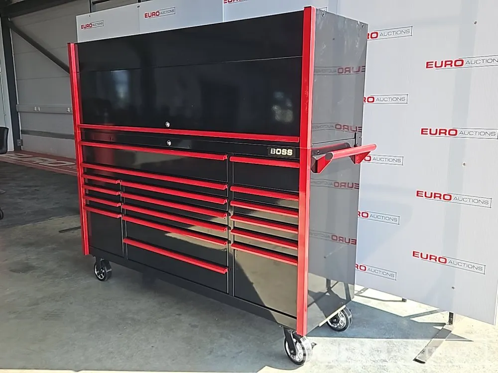 Unused 2026 Boss 72" 17 Drawer Tool Chest/Roller Cabinet with Hutch, Power Tool Rack and Power Sockets