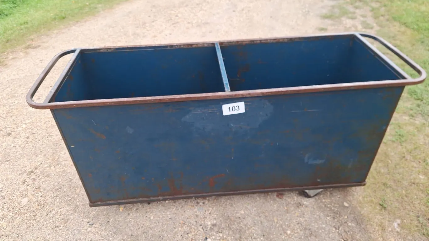 Feed cart on casters with dividers. 56" long 21" W x 29" H